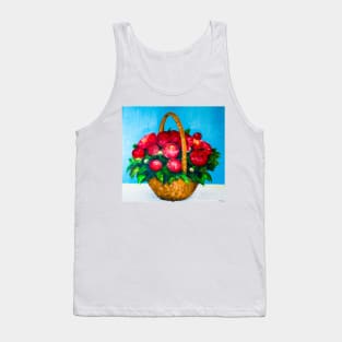 Bouquet of red peonies on a background of blue sky Tank Top